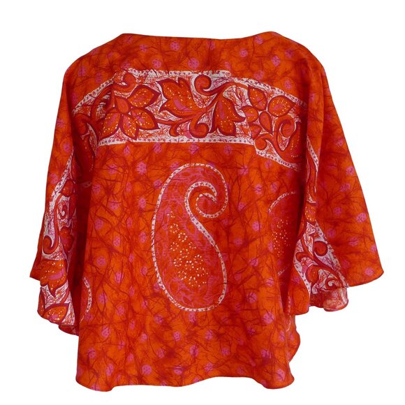Alfred Shaheen - Margo's Honolulu, Vintage 1960s Hawaiian Paisley Poncho Blouse - Picture 3 of 5